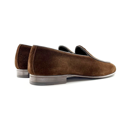 Brown suede slip on loafers