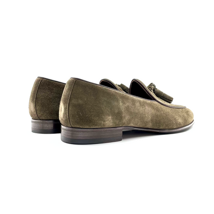 Men’s olive suede loafers