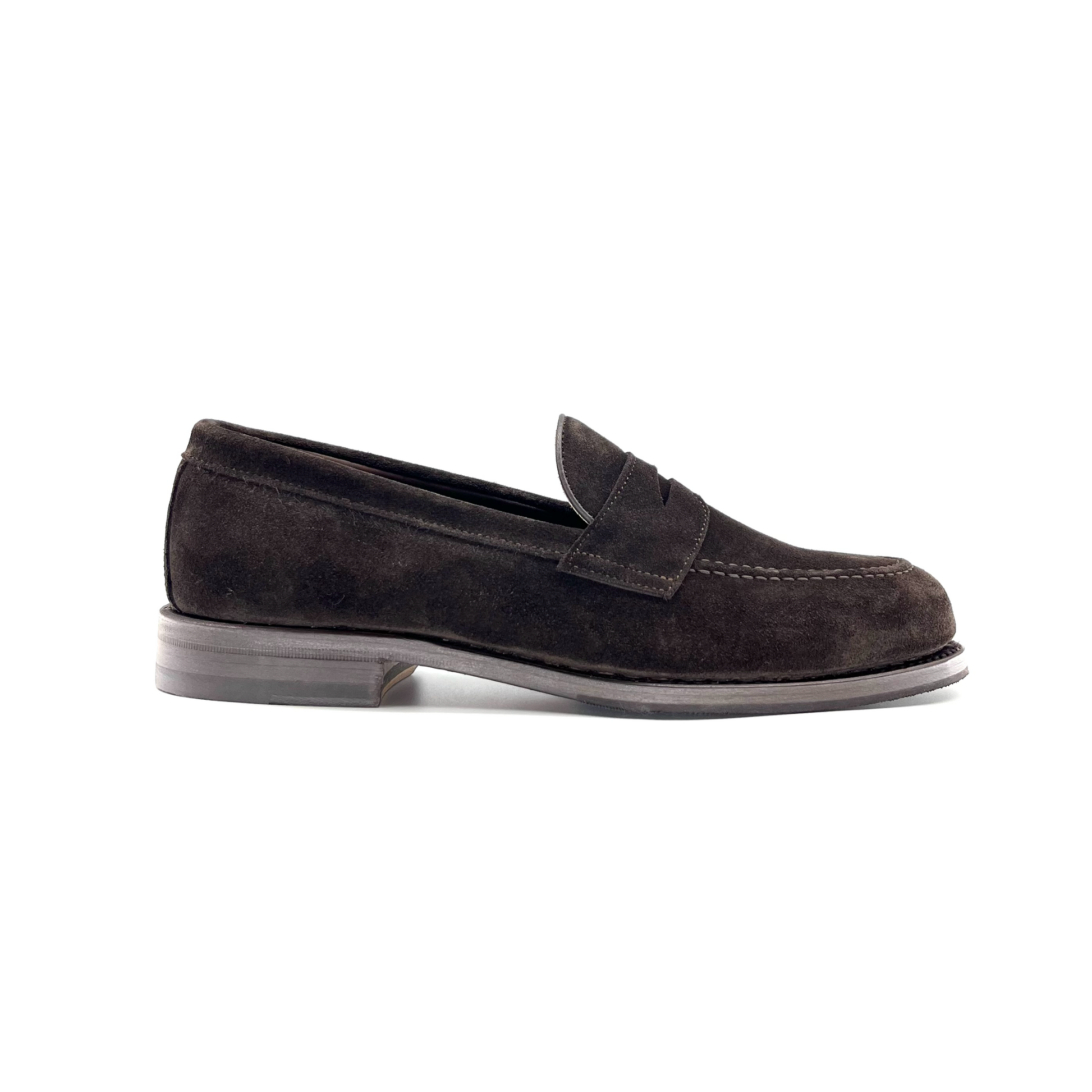 Berwick 1707 Goodyear welt penny loafer in brown suede.