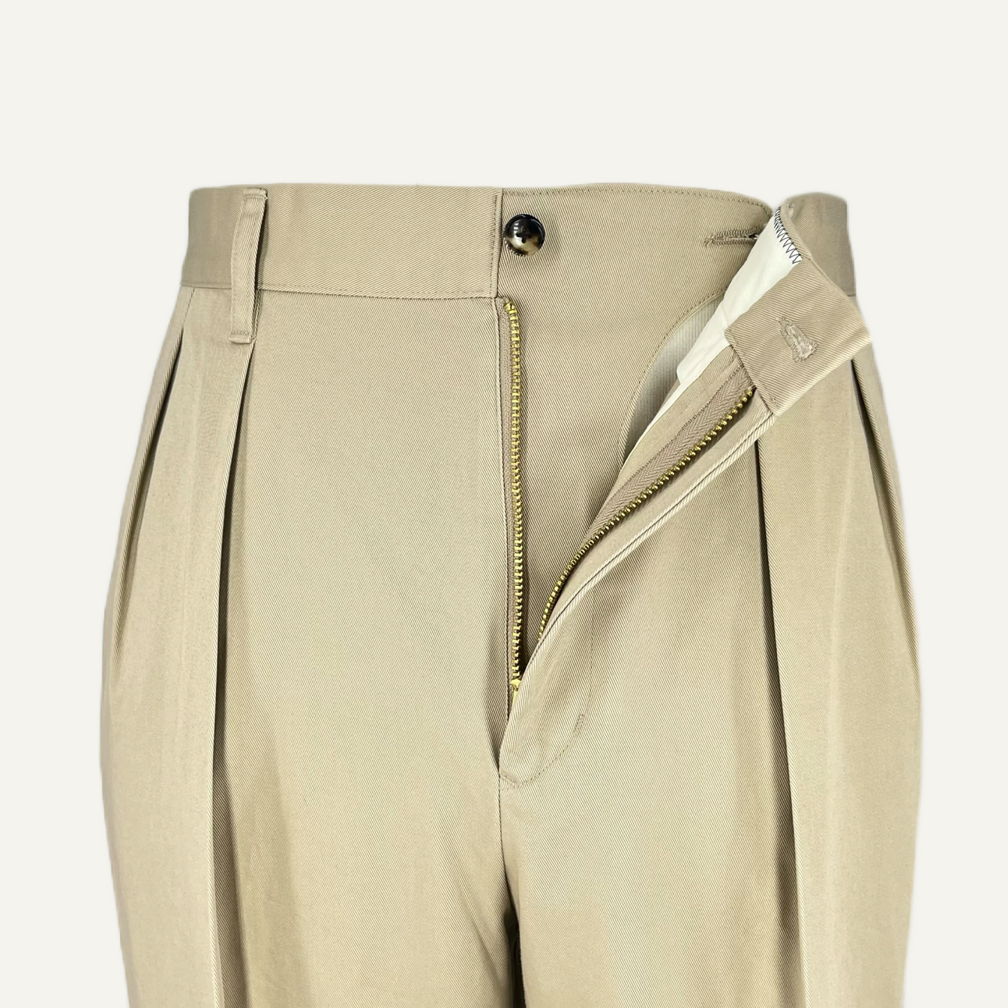 Beige chino wide leg double pleat