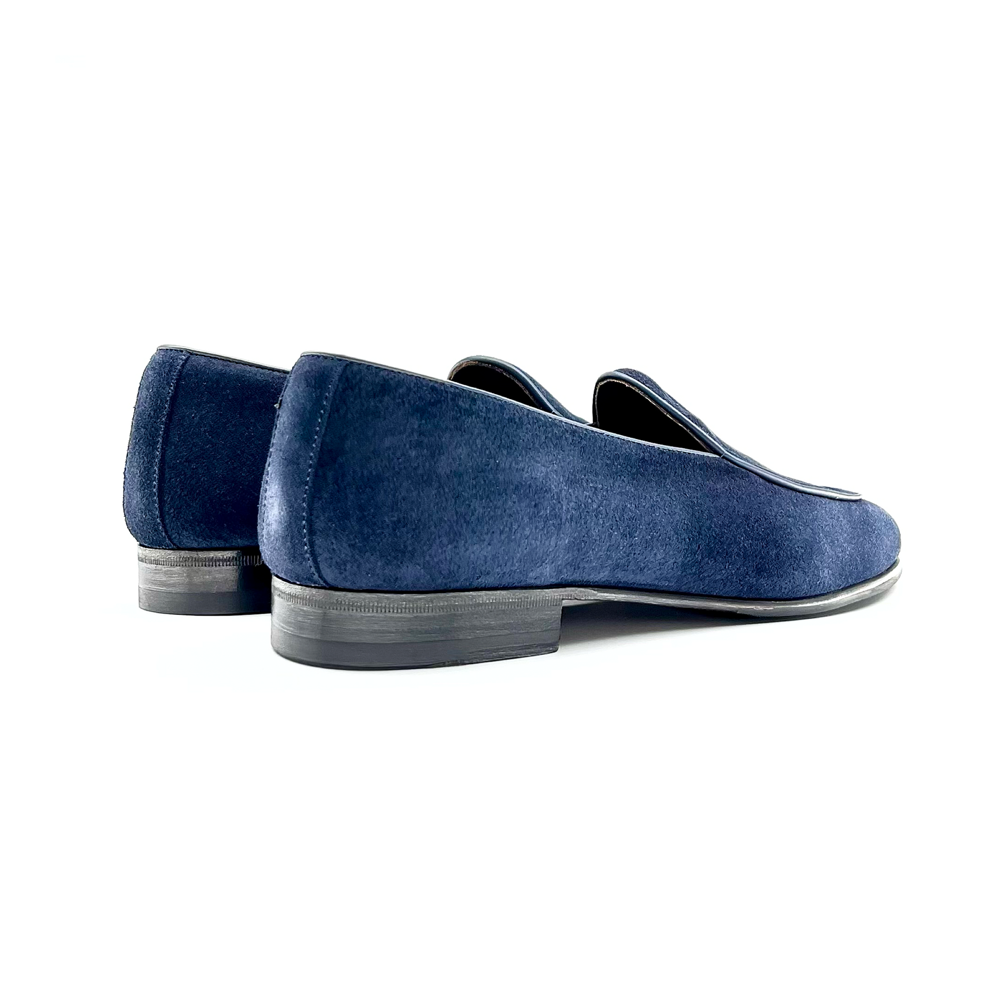 Blue suede slip on shoes